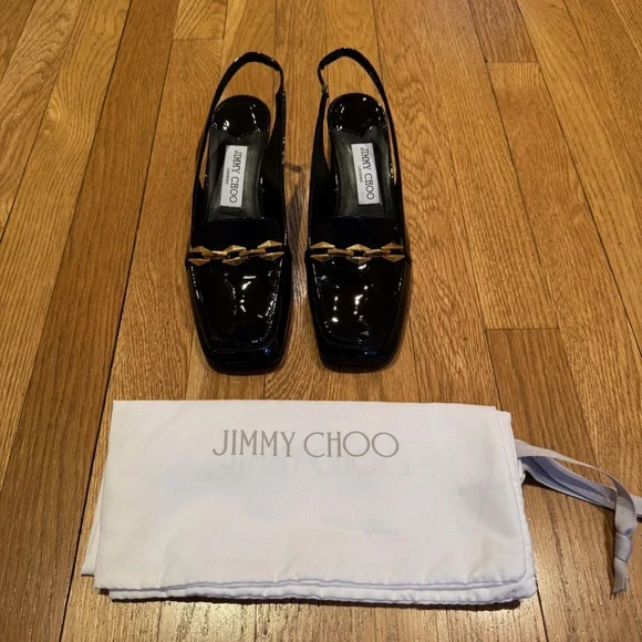 JIMMY CHOO - (New) Diamond Tilda Black Patent Slingback Loafers - NEW - Picture 5 of 16